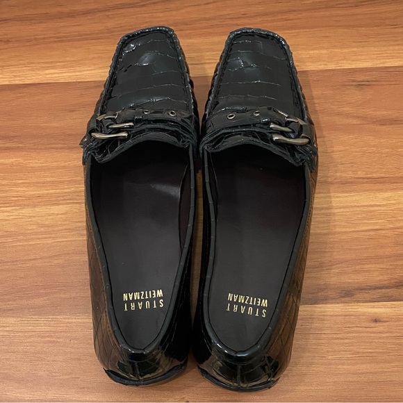 STUART WEITZMAN CIBW 40351 Black Croc Patent Leather Buckle Strap Loafers 8.5M - Picture 5 of 16